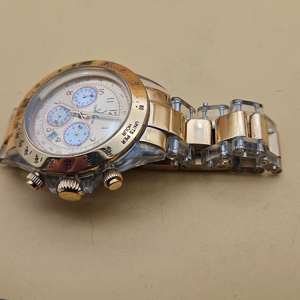 ToyWatch Rose Gold Tone Tachymeter Clear Acrylic Chronograph Watch 46MM